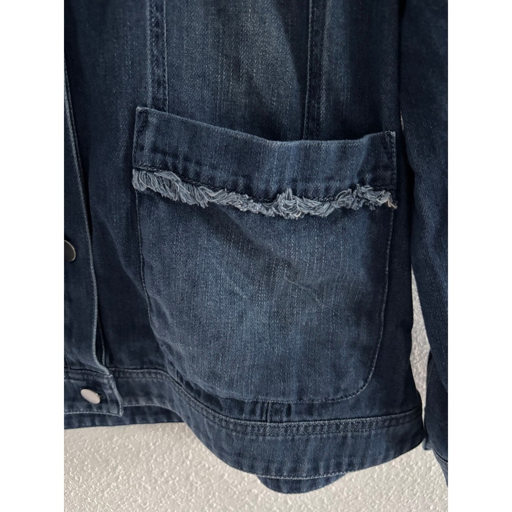 J. Jill Denim Jacket Womens XL Blue Raw‎ Hem Dark Jean Preppy Gorpcore Outdoor - Picture 4 of 5